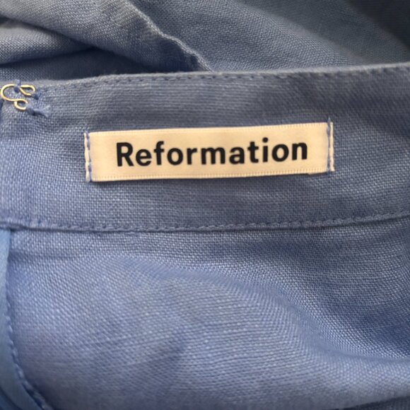 Reformation Skirt Women's Size 2 Blue 100% Linen Yucca Ruffle Midi Skirt Classy - Picture 5 of 6